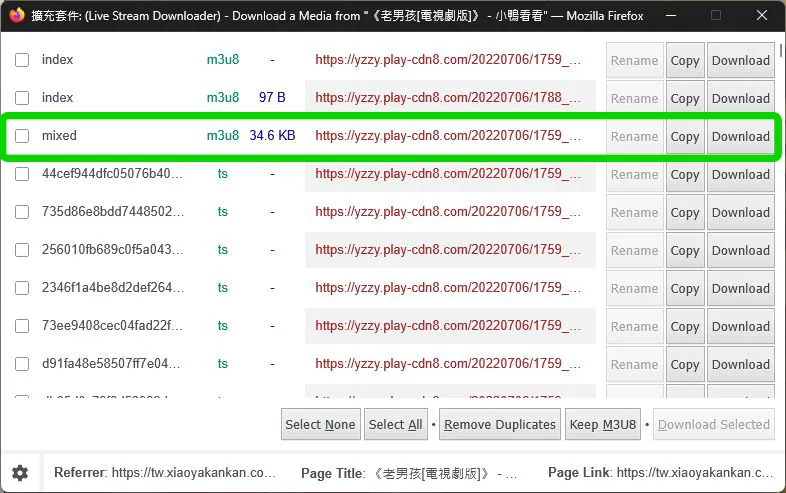 Live Stream Downloader找出頁面上的影片檔路徑
